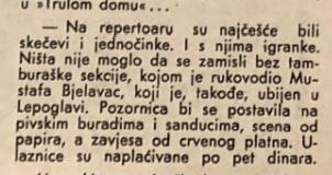 Članak o Jovi Vlahbegoviću, jednom od osnivača RKUD "Abrašević" u kojem se spominje i Mustafa Bjelavac (1977. godine, izvor: CIDOM)