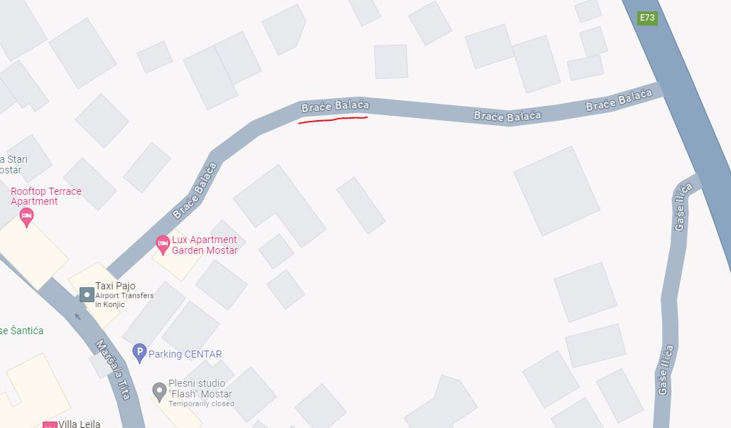 Ulica braće Balaća u Mostaru (google maps)