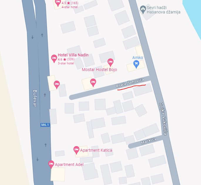 Ulica braće Šehovića u Mostaru (google maps)