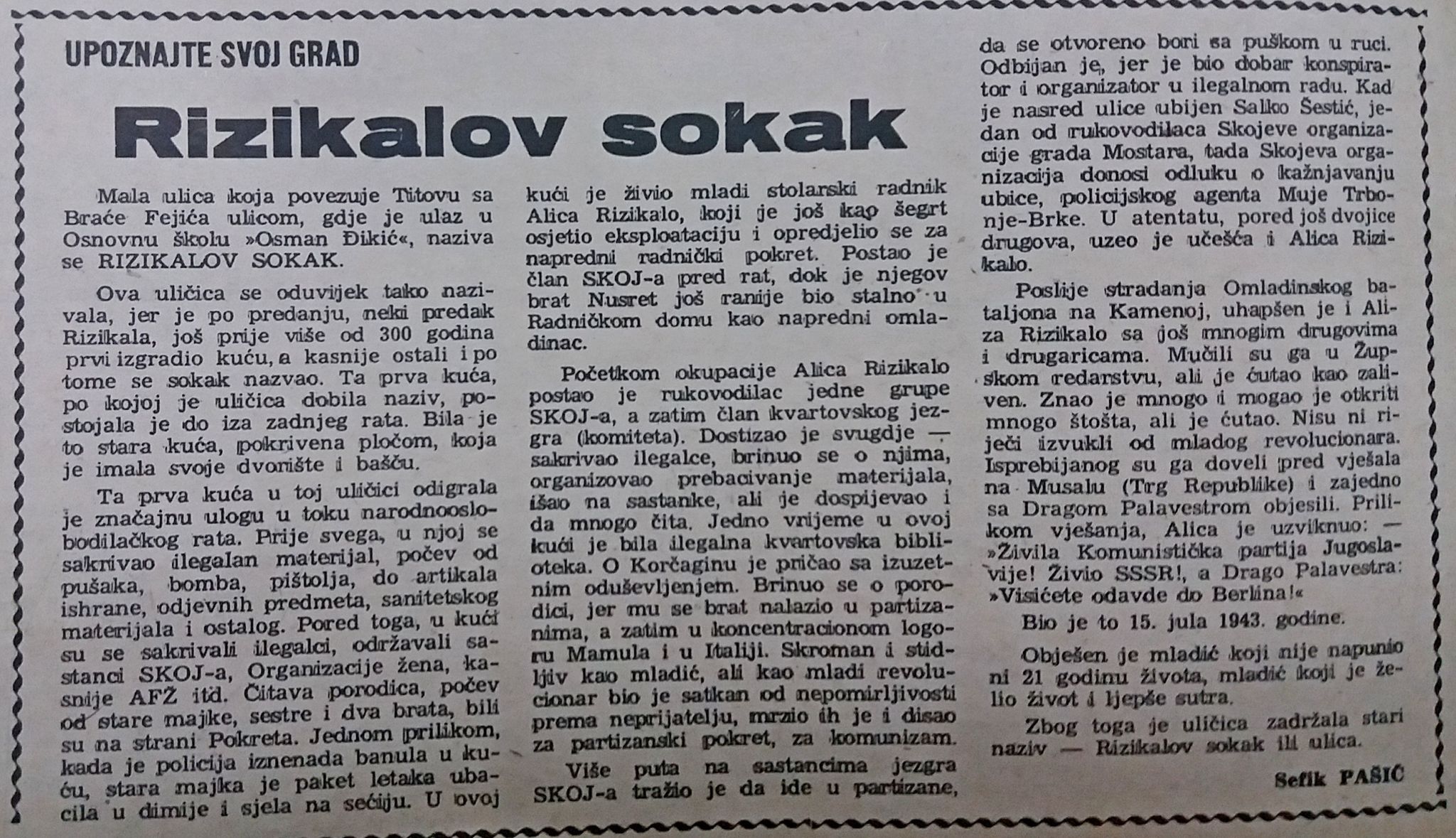 article "Rizikalov sokak", Š. Pašić (source: CIDOM)