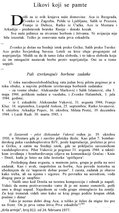 notes about pilots Vuković and Islamović, excerpt