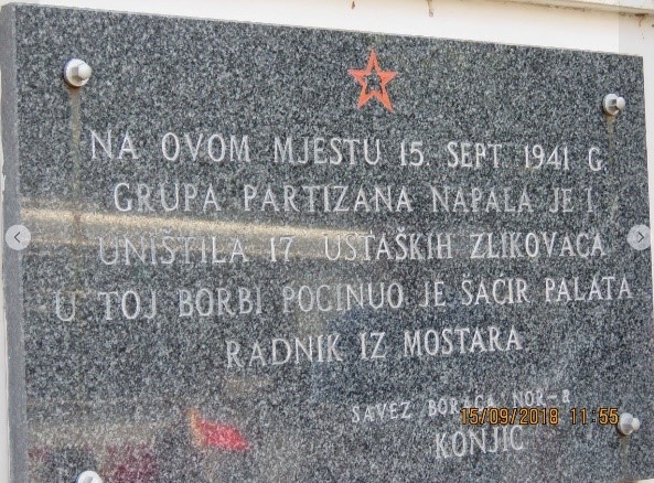  memorial plaque for Šaćir Palata in Konjic
