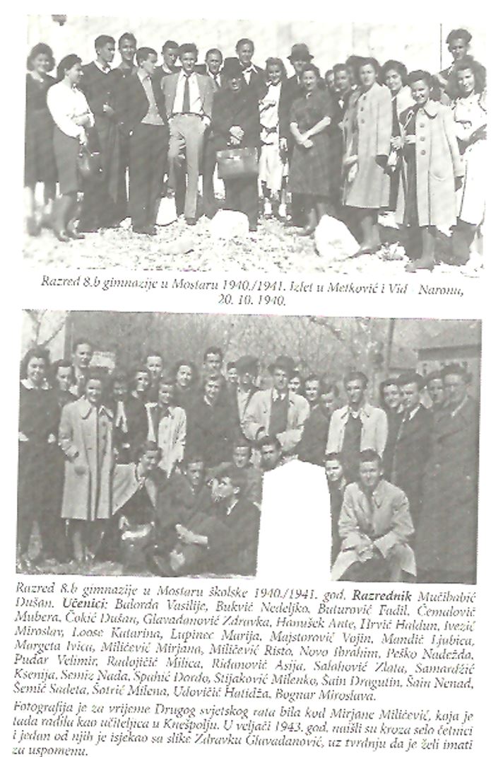 razred 8b 1940.-1941. Izvor: "Gimnazija u Mostaru", K.D. Miletić