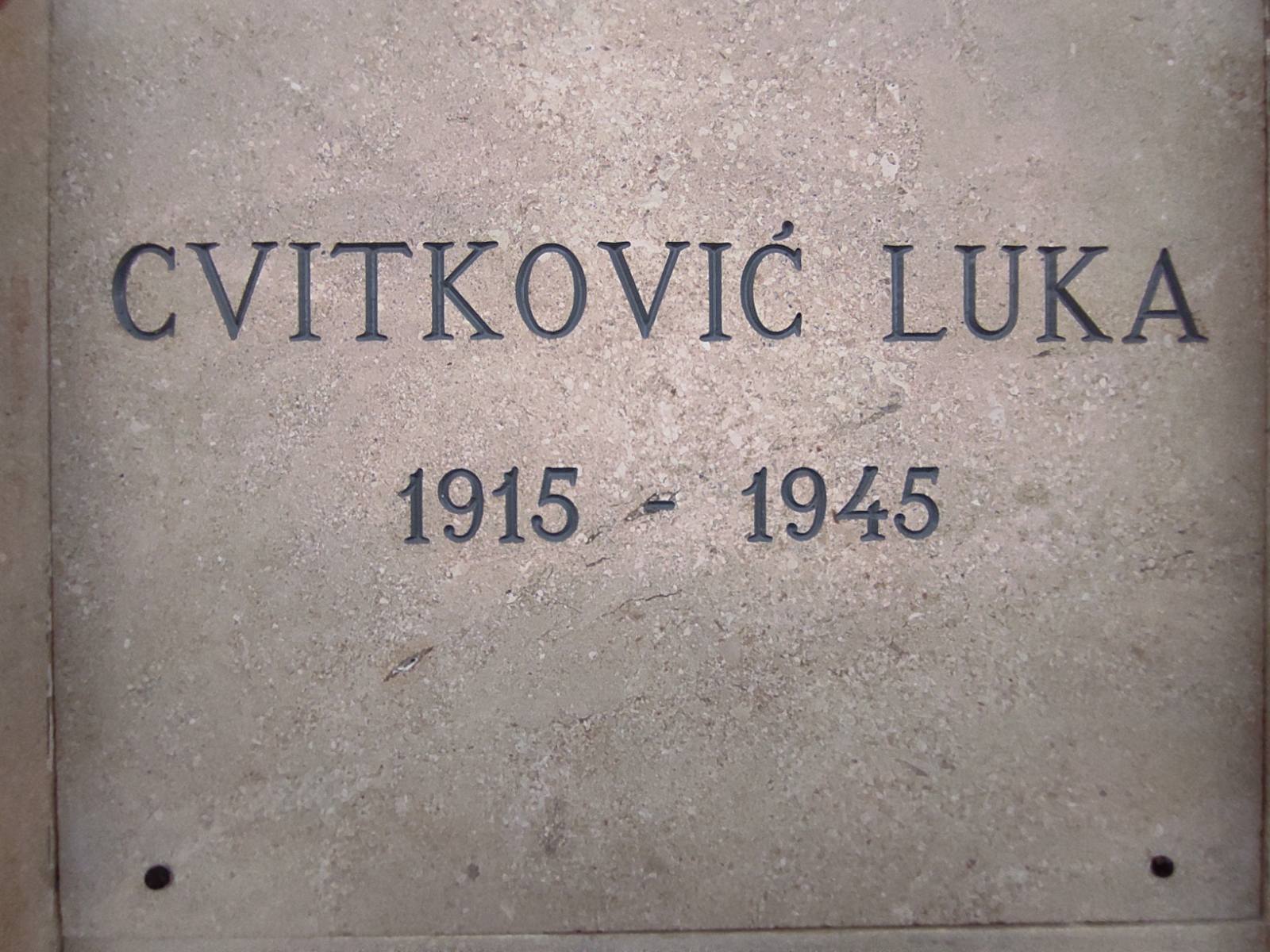 plaque of Luka Cvitković in the crypt of the memorial ossuary at Trsat in Rijeka 
