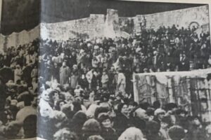 the very first explosion on the Partisan Memorial Cemetery in Mostar and the protest that followed, March 1992.