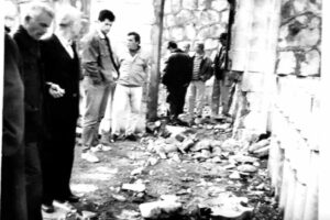 the very first explosion on the Partisan Memorial Cemetery in Mostar and the protest that followed, March 1992.